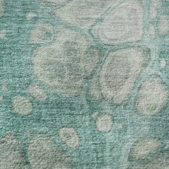 8' Aqua Gray And Silver Abstract Washable Round Rug With UV Protection Photo 9