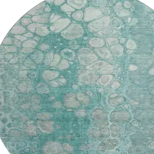 Photo of 8' Aqua Gray And Silver Abstract Washable Round Rug With UV Protection