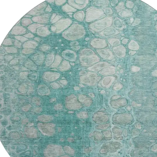 8' Aqua Gray And Silver Abstract Washable Round Rug With UV Protection Photo 3