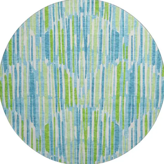 8' Aqua Green And Ivory Abstract Washable Round Rug With UV Protection Photo 4