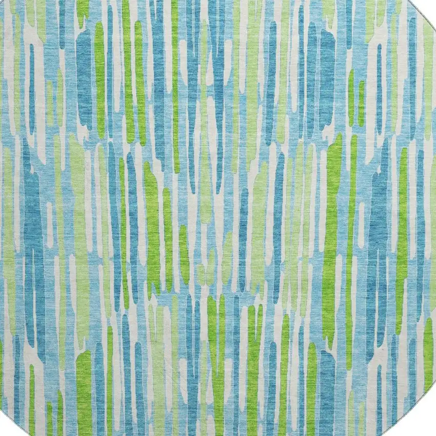 8' Aqua Green And Ivory Abstract Washable Round Rug With UV Protection Photo 3