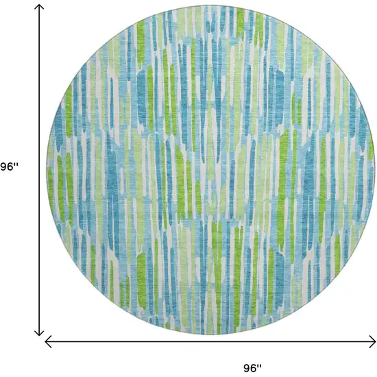8' Aqua Green And Ivory Abstract Washable Round Rug With UV Protection Photo 3