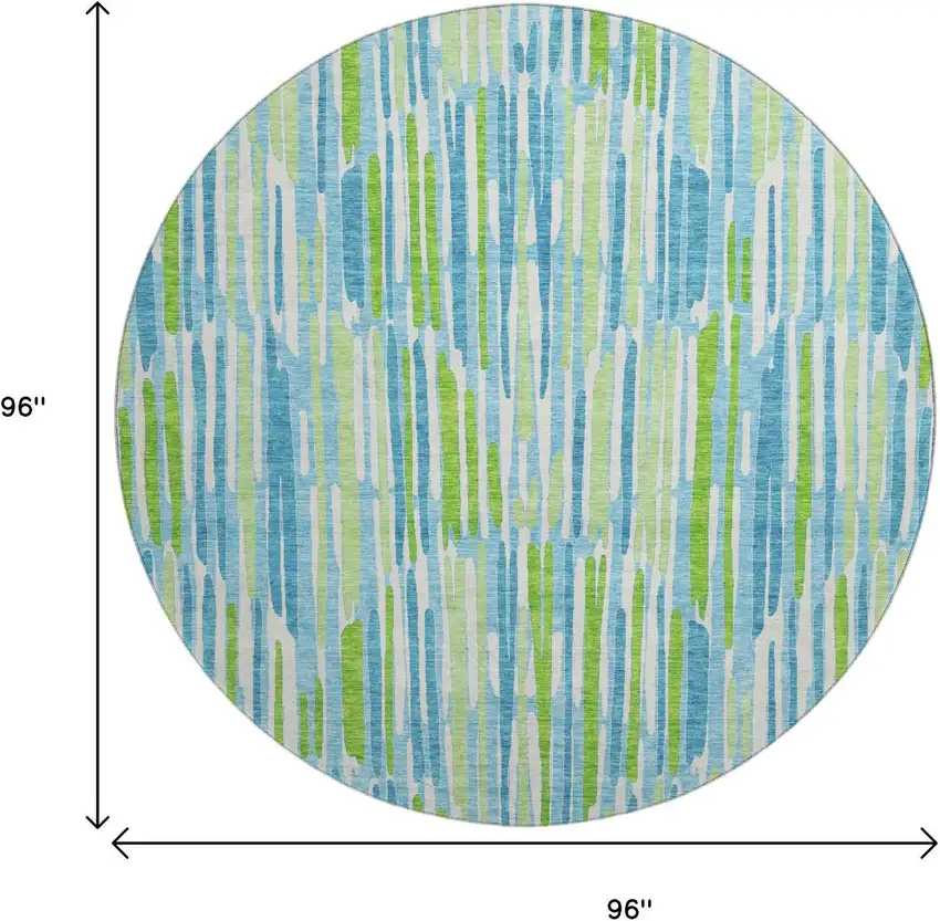 8' Aqua Green And Ivory Abstract Washable Round Rug With UV Protection Photo 3