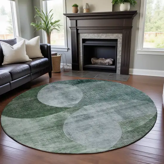 8' Aqua Green And Teal Geometric Washable Round Rug With UV Protection Photo 4