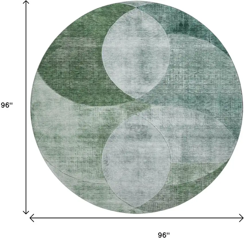 8' Aqua Green And Teal Geometric Washable Round Rug With UV Protection Photo 9