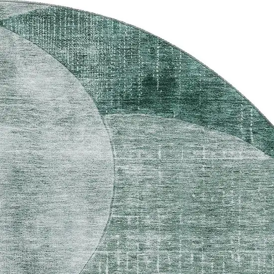 8' Aqua Green And Teal Geometric Washable Round Rug With UV Protection Photo 2