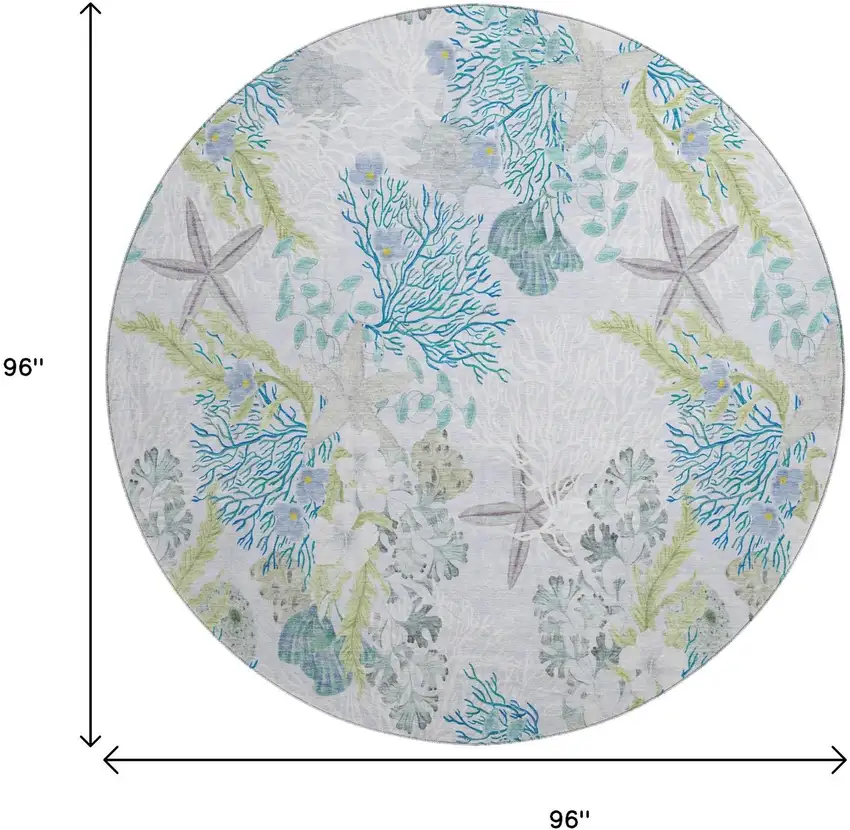 8' Aqua Ivory And Green Geometric Washable Round Rug With UV Protection Photo 3