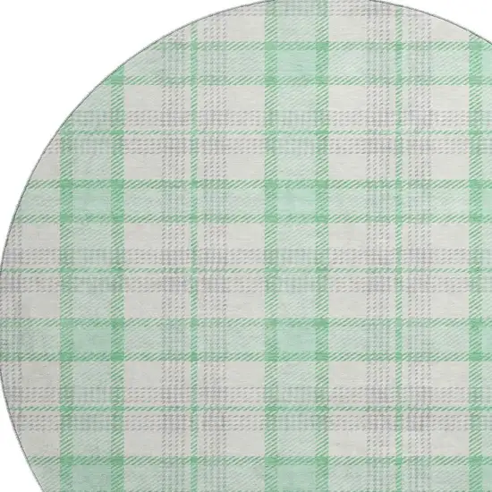 8' Aqua Ivory And Green Plaid Washable Round Rug With UV Protection Photo 2