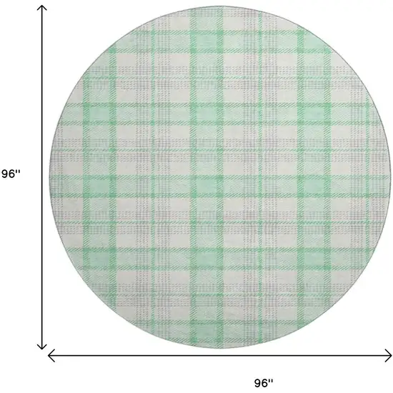 8' Aqua Ivory And Green Plaid Washable Round Rug With UV Protection Photo 9
