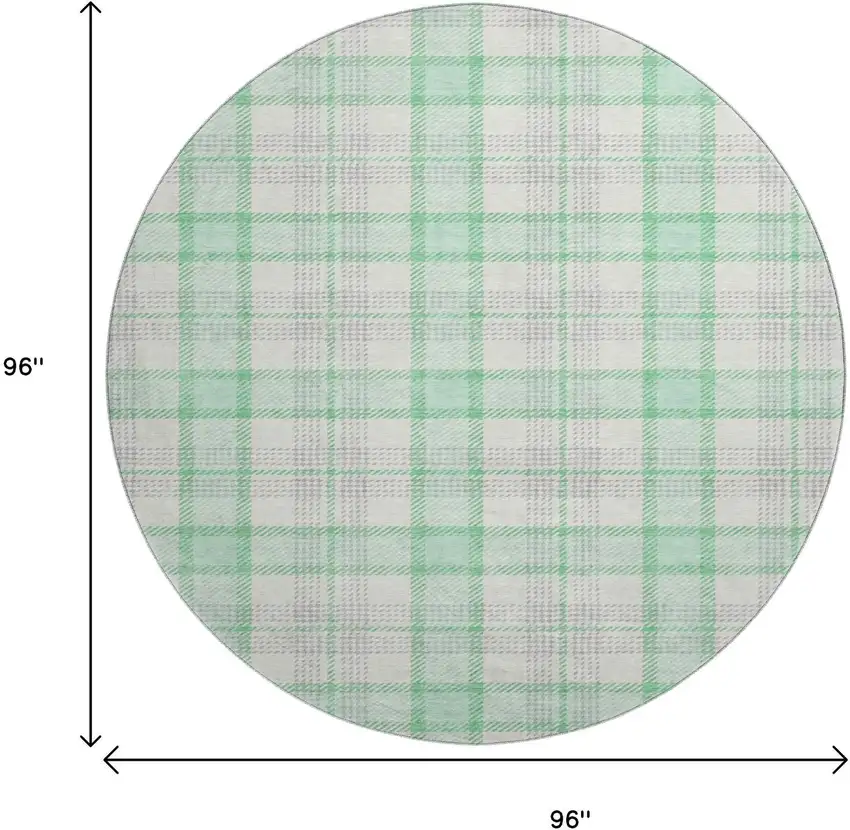 8' Aqua Ivory And Green Plaid Washable Round Rug With UV Protection Photo 9