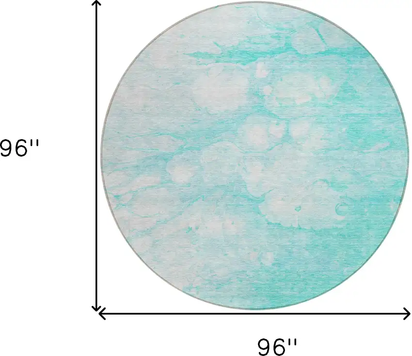 8' Aqua Ivory And Teal Blue Round Abstract Washable Indoor Outdoor Area Rug Photo 6