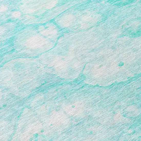 8' Aqua Ivory And Teal Blue Round Abstract Washable Indoor Outdoor Area Rug Photo 7