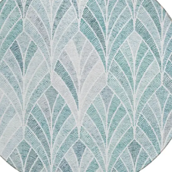 8' Aqua Mint Green And Silver Round Geometric Washable Indoor Outdoor Area Rug Photo 5