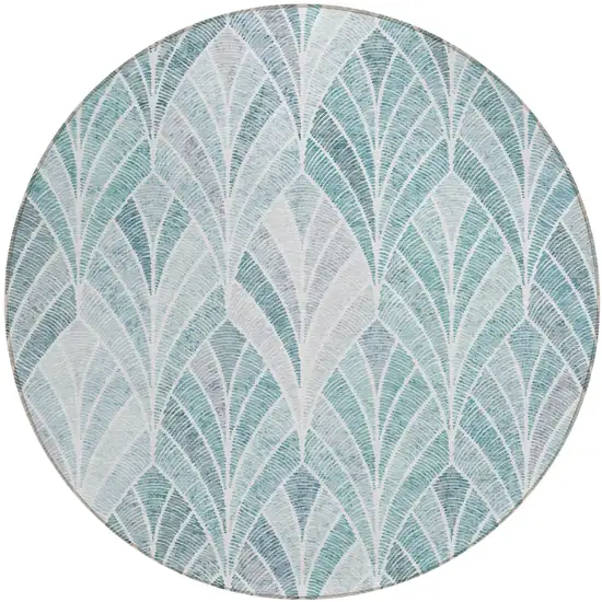 8' Aqua Mint Green And Silver Round Geometric Washable Indoor Outdoor Area Rug Photo 2