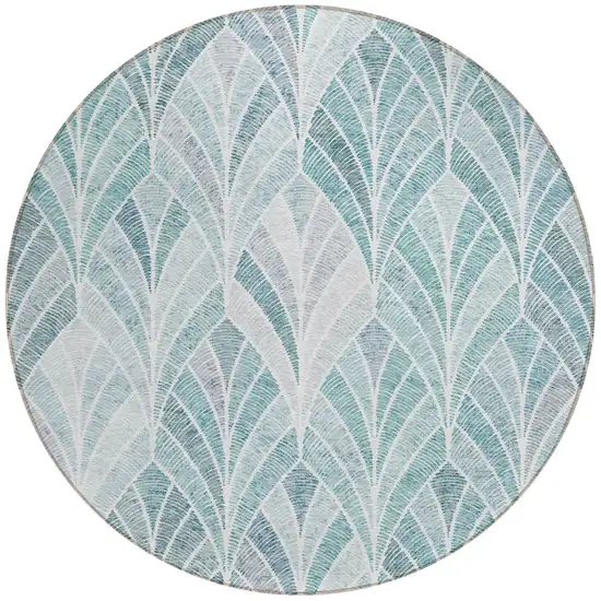 8' Aqua Mint Green And Silver Round Geometric Washable Indoor Outdoor Area Rug Photo 6