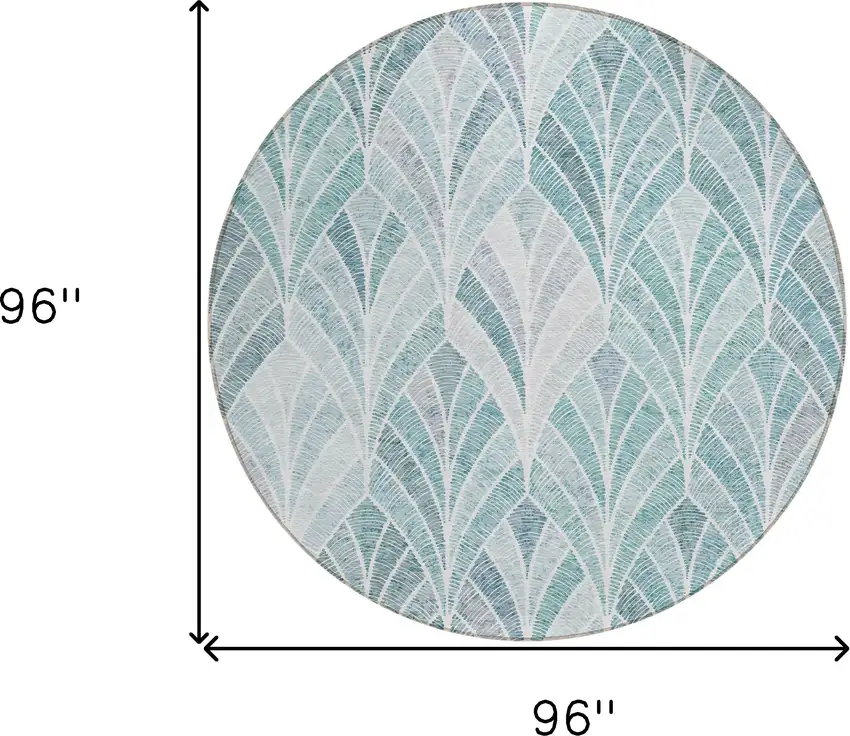8' Aqua Mint Green And Silver Round Geometric Washable Indoor Outdoor Area Rug Photo 3