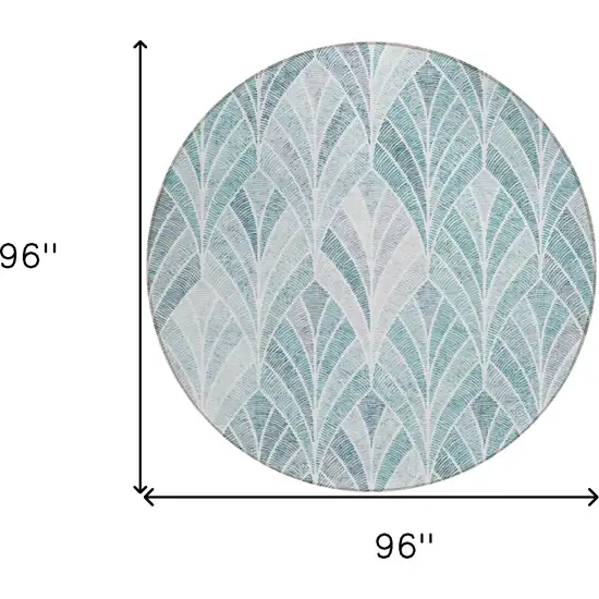 8' Aqua Mint Green And Silver Round Geometric Washable Indoor Outdoor Area Rug Photo 3