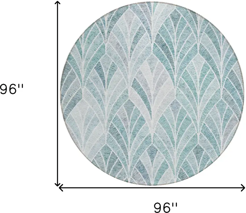 8' Aqua Mint Green And Silver Round Geometric Washable Indoor Outdoor Area Rug Photo 3