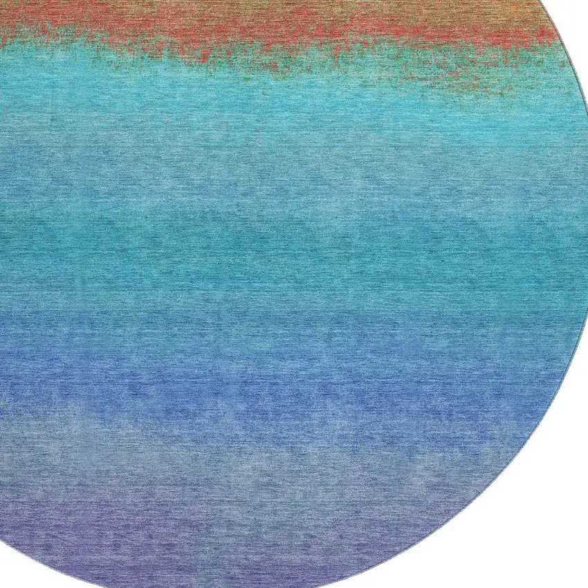 8' Aqua Orange And Copper Ombre Washable Round Rug With UV Protection Photo 3