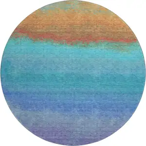 Photo of 8' Aqua Orange And Copper Ombre Washable Round Rug With UV Protection