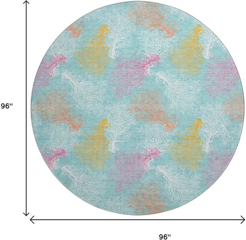 8' Aqua Orange And Pink Geometric Washable Round Rug With UV Protection Photo 3