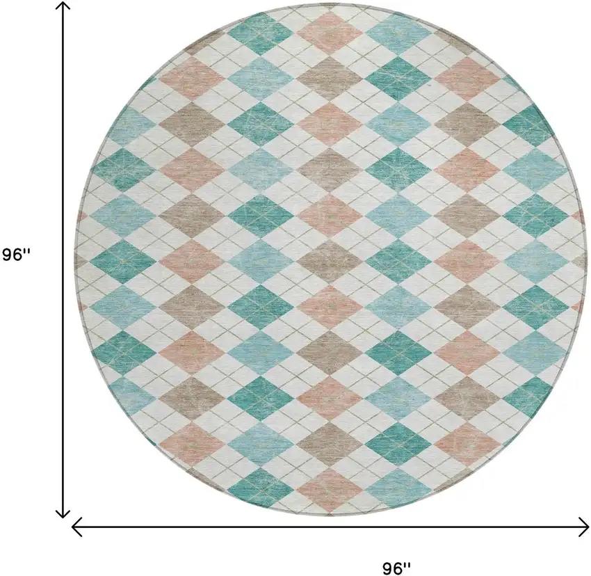 8' Aqua Peach And Ivory Round Geometric Washable Indoor Outdoor Area Rug Photo 3