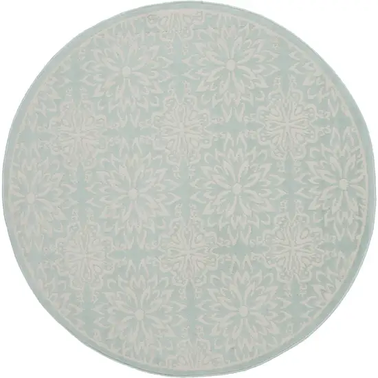 5' Aqua Round Floral Power Loom Area Rug Photo 4