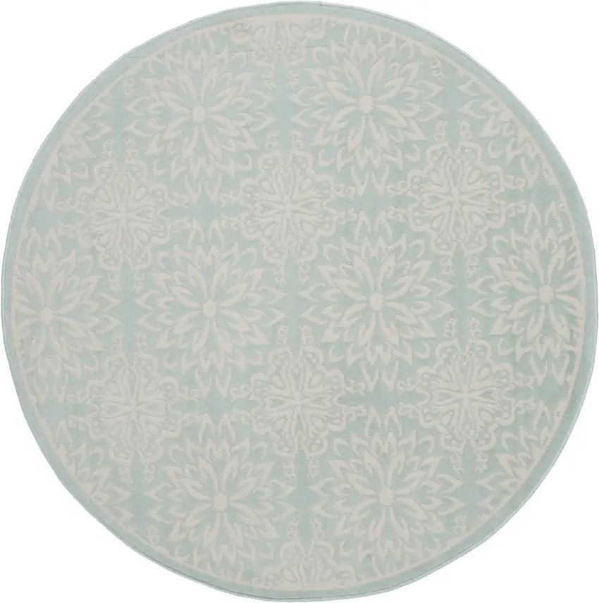 5' Aqua Round Floral Power Loom Area Rug Photo 4