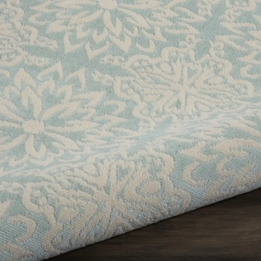 5' Aqua Round Floral Power Loom Area Rug Photo 9