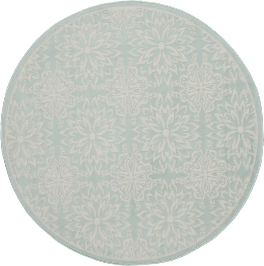 5' Aqua Round Floral Power Loom Area Rug Photo 1