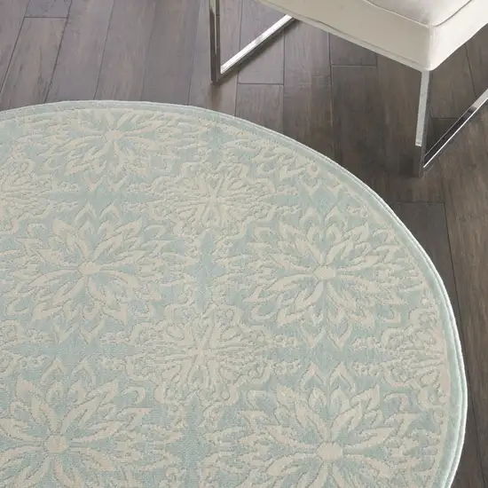 5' Aqua Round Floral Power Loom Area Rug Photo 6