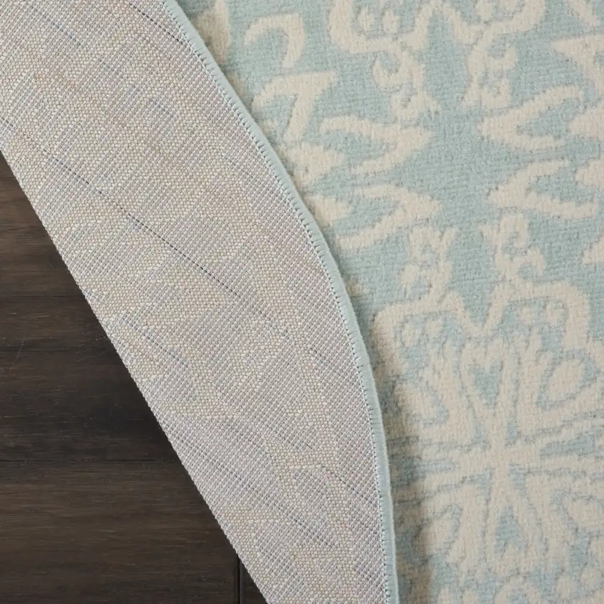 5' Aqua Round Floral Power Loom Area Rug Photo 9
