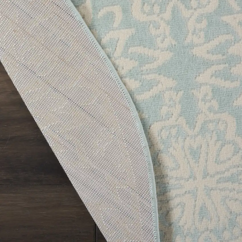 5' Aqua Round Floral Power Loom Area Rug Photo 4