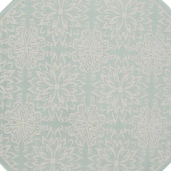5' Aqua Round Floral Power Loom Area Rug Photo 3