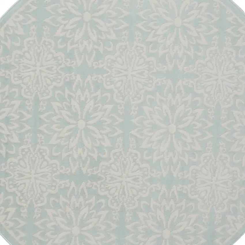 5' Aqua Round Floral Power Loom Area Rug Photo 3