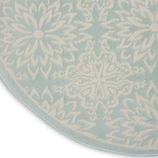 5' Aqua Round Floral Power Loom Area Rug Photo 8