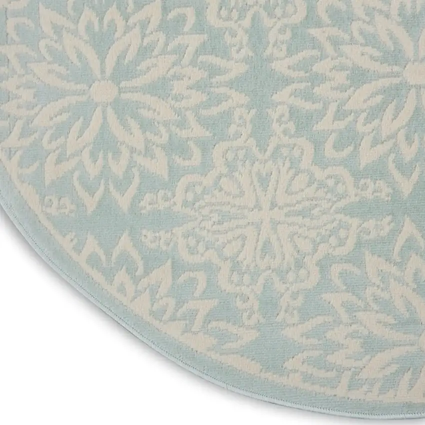 5' Aqua Round Floral Power Loom Area Rug Photo 8