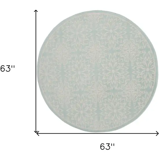 5' Aqua Round Floral Power Loom Area Rug Photo 8