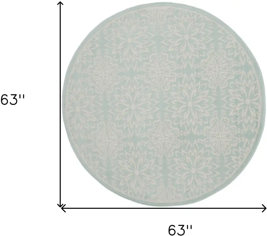 5' Aqua Round Floral Power Loom Area Rug Photo 8