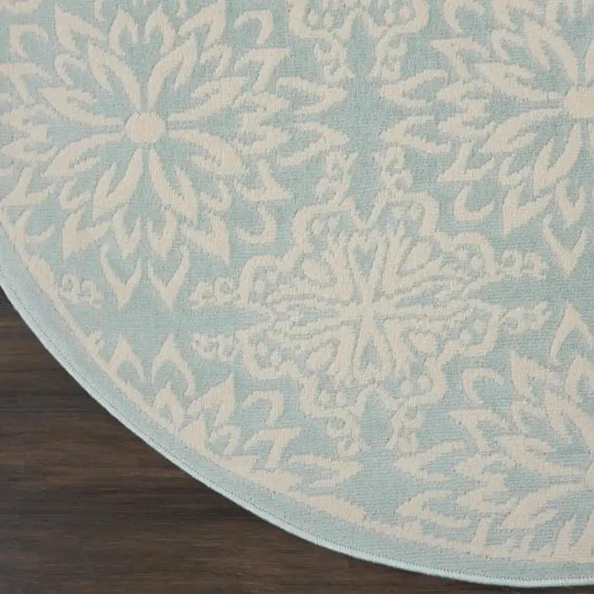 5' Aqua Round Floral Power Loom Area Rug Photo 3