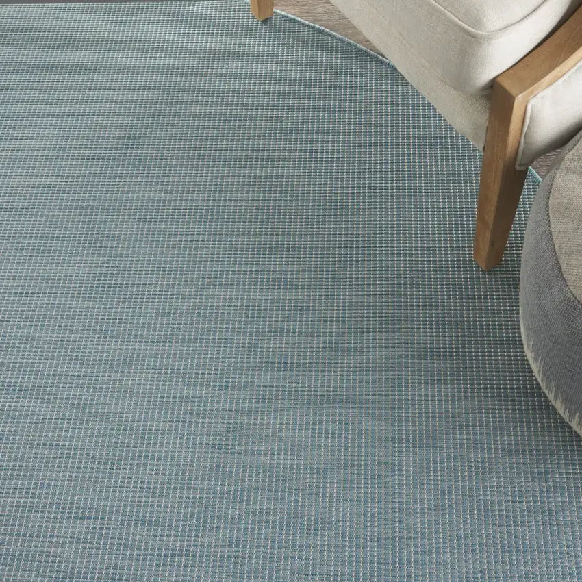 8' Aqua Round Power Loom Area Rug Photo 4