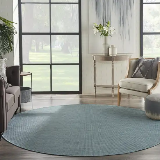 8' Aqua Round Power Loom Area Rug Photo 7