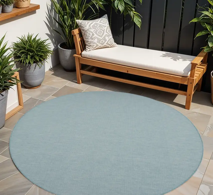 8' Aqua Round Power Loom Area Rug Photo 1