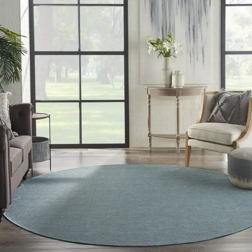 8' Aqua Round Power Loom Area Rug Photo 5