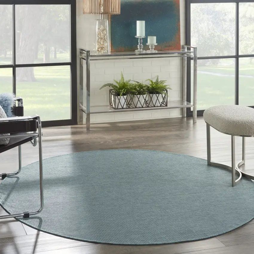 6' Aqua Round Power Loom Area Rug Photo 5