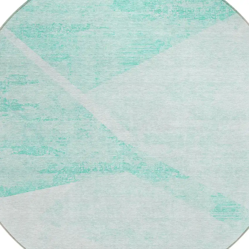 8' Aqua Sky Blue And Ivory Round Abstract Washable Indoor Outdoor Area Rug Photo 4