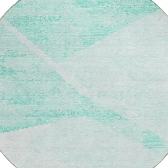 8' Aqua Sky Blue And Ivory Round Abstract Washable Indoor Outdoor Area Rug Photo 4