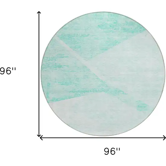 8' Aqua Sky Blue And Ivory Round Abstract Washable Indoor Outdoor Area Rug Photo 8