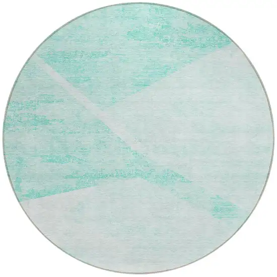 8' Aqua Sky Blue And Ivory Round Abstract Washable Indoor Outdoor Area Rug Photo 5