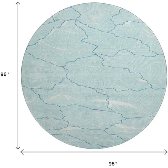 8' Aqua Teal And Ivory Abstract Washable Round Rug With UV Protection Photo 9